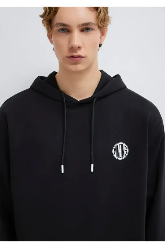 MVJNS Logo Baskılı Kapüşonlu Siyah Sweatshirt 0611786-900 - Siyah-900 - 7