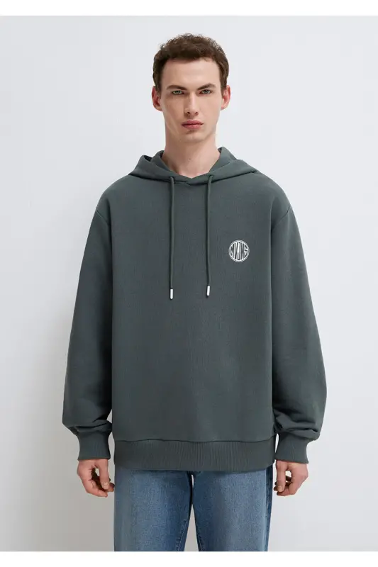 MVJNS Logo Baskılı Kapüşonlu Yeşil Sweatshirt 0611786-71598-Yeşil - 3