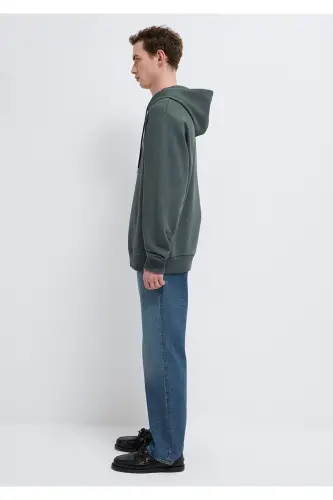 MVJNS Logo Baskılı Kapüşonlu Yeşil Sweatshirt 0611786-71598-Yeşil - 4