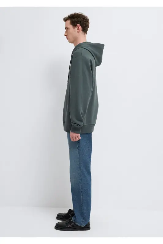 MVJNS Logo Baskılı Kapüşonlu Yeşil Sweatshirt 0611786-71598-Yeşil - 4