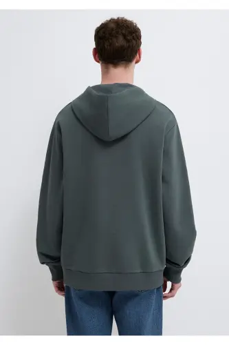 MVJNS Logo Baskılı Kapüşonlu Yeşil Sweatshirt 0611786-71598-Yeşil - 5