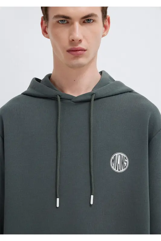 MVJNS Logo Baskılı Kapüşonlu Yeşil Sweatshirt 0611786-71598-Yeşil - 6