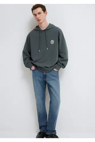 MVJNS Logo Baskılı Kapüşonlu Yeşil Sweatshirt 0611786-71598 - Yeşil-71598 