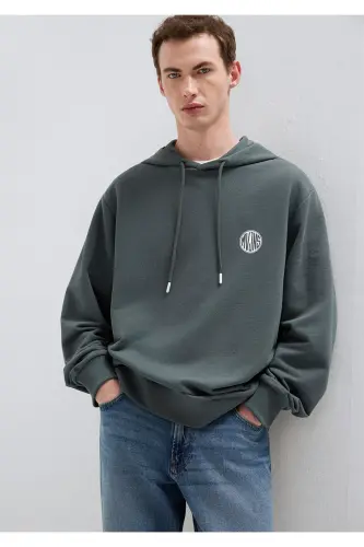 MVJNS Logo Baskılı Kapüşonlu Yeşil Sweatshirt 0611786-71598 - Yeşil-71598 - 2