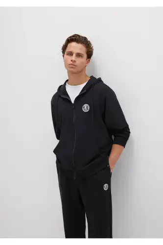 Mvjns Logo Bosilgan Fermuarlı Kaputli Qora Svitshot 0s10193-900 - MAVI (1)