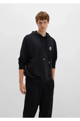 Mvjns Logo Bosilgan Kaputli Qora Svitshot 0611786-900 - 3