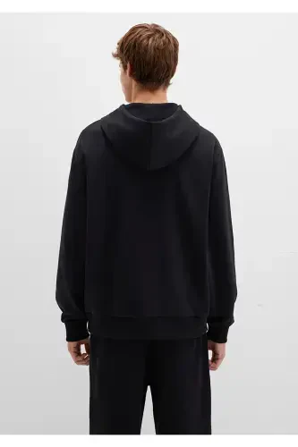 Mvjns Logo Bosilgan Kaputli Qora Svitshot 0611786-900 - 5