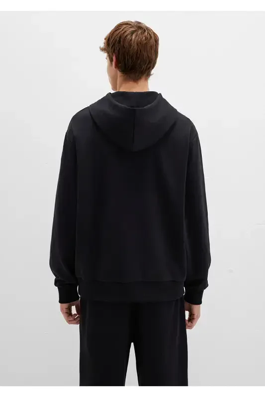 Mvjns Logo Bosilgan Kaputli Qora Svitshot 0611786-900 - 5