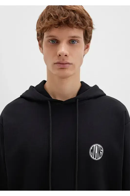 Mvjns Logo Bosilgan Kaputli Qora Svitshot 0611786-900 - 6