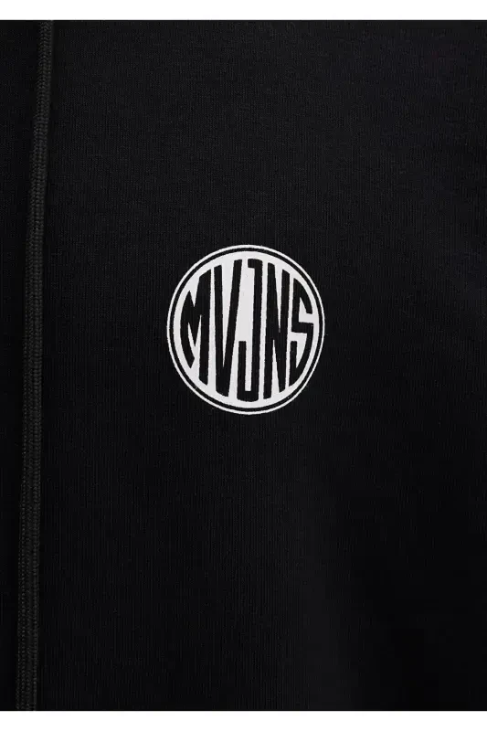 Mvjns Logo Bosilgan Kaputli Qora Svitshot 0611786-900 - 7