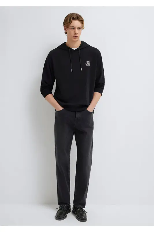 Mvjns Logo Bosilgan Kaputli Qora Svitshot 0611786-900 - 2