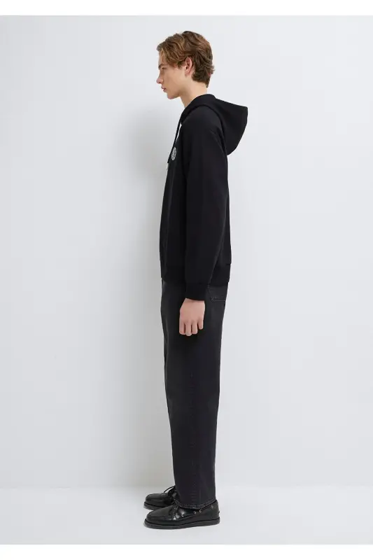 Mvjns Logo Bosilgan Kaputli Qora Svitshot 0611786-900 - 5