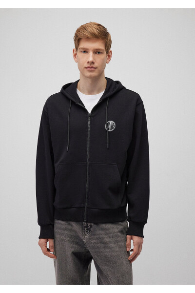 Mvjns Logo Printed Zip-Up Hooded Black Sweatshirt 0s10193-900 - 9