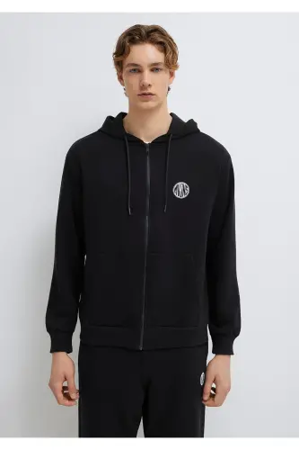Mvjns Logo Printed Zip-Up Hooded Black Sweatshirt 0s10193-900 - 3