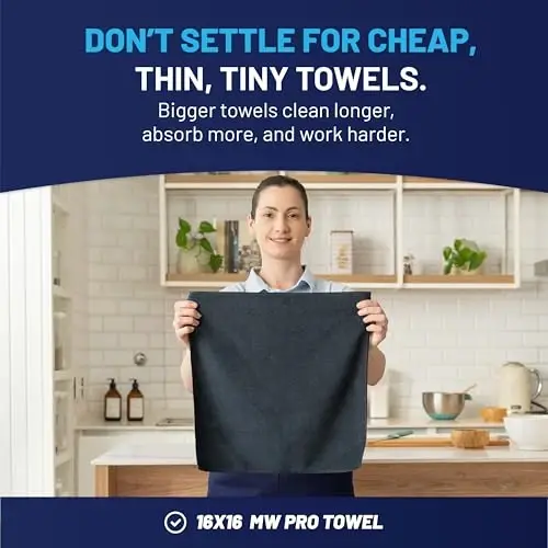 MW Pro Microfiber Cleaning Cloth | Black Gray | 12 Pack | 16” x 16” | All Purpose Microfiber Towels - Clean, Dust, Polish, Scrub, Absorbent - 3
