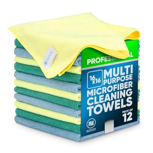 MW Pro Microfiber Cleaning Cloth | Blue, Green, Yellow (12 Pack) | Size 16