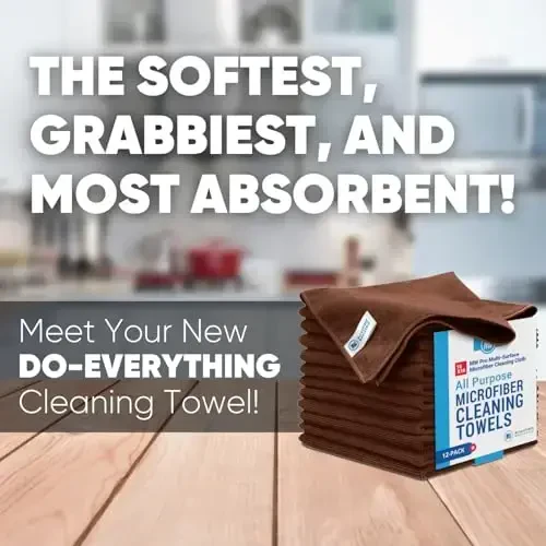 MW Pro Microfiber Cleaning Cloth | Brown | 12 Pack | 16” x 16” | Coffee, Barista, Espresso Towels - Clean, Dust, Polish, Scrub, Absorbent - 2