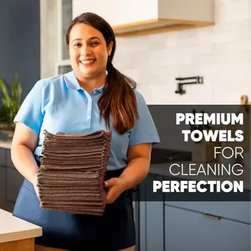 MW Pro Microfiber Cleaning Cloth | Brown | 12 Pack | 16” x 16” | Coffee, Barista, Espresso Towels - Clean, Dust, Polish, Scrub, Absorbent - 5