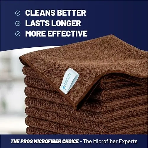 MW Pro Microfiber Cleaning Cloth | Brown | 12 Pack | 16” x 16” | Coffee, Barista, Espresso Towels - Clean, Dust, Polish, Scrub, Absorbent - 2