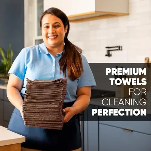 MW Pro Microfiber Cleaning Cloth | Brown | 12 Pack | 16” x 16” | Coffee, Barista, Espresso Towels - Clean, Dust, Polish, Scrub, Absorbent - 5