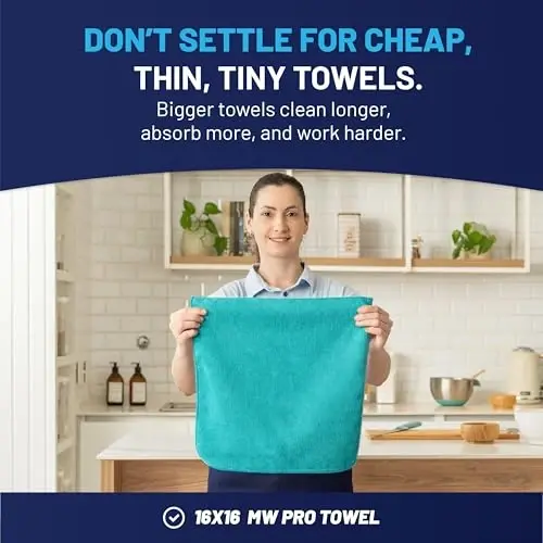 MW Pro Microfiber Cleaning Cloth | Coral, Teal, Plum | 12 Pack | 16” x 16” | All Purpose Microfiber Towels - Clean, Dust, Polish, Scrub, Absorbent - 3