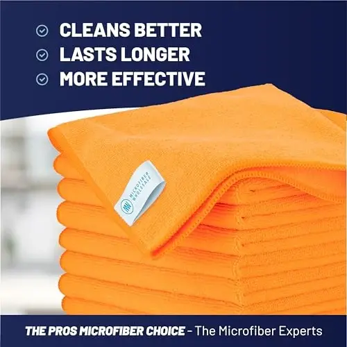 MW Pro Microfiber Cleaning Cloth | Orange | 12 Pack | 16” x 16” | All Purpose Microfiber Towels - Clean, Dust, Polish, Scrub, Absorbent - MICROFIBER WHOLESALE (1)