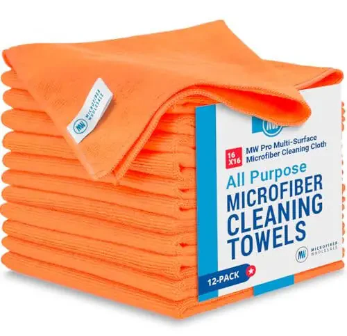 MW Pro Microfiber Cleaning Cloth | Orange | 12 Pack | 16” x 16” | All Purpose Microfiber Towels - Clean, Dust, Polish, Scrub, Absorbent - 1