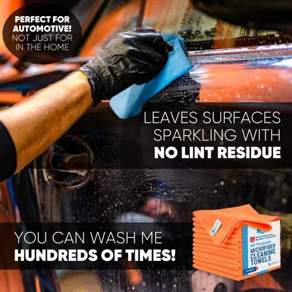 MW Pro Microfiber Cleaning Cloth | Orange | 12 Pack | 16” x 16” | All Purpose Microfiber Towels - Clean, Dust, Polish, Scrub, Absorbent - 4