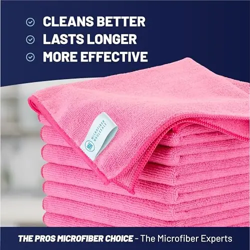 MW Pro Microfiber Cleaning Cloth | Pink | 12 Pack | 16” x 16” | All Purpose Microfiber Towels - Clean, Dust, Polish, Scrub, Absorbent - 2