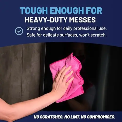 MW Pro Microfiber Cleaning Cloth | Pink | 12 Pack | 16” x 16” | All Purpose Microfiber Towels - Clean, Dust, Polish, Scrub, Absorbent - 6