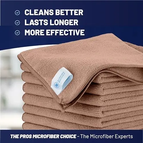 MW Pro Microfiber Cleaning Cloth | Tan | 12 Pack | 16” x 16” | All Purpose Microfiber Towels - Clean, Dust, Polish, Scrub, Absorbent - 2