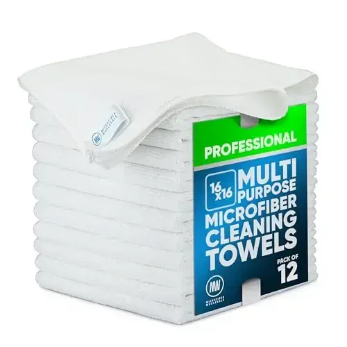 MW Pro Microfiber Tozalash Mato | Oq (12 dona) | O'lcham 16