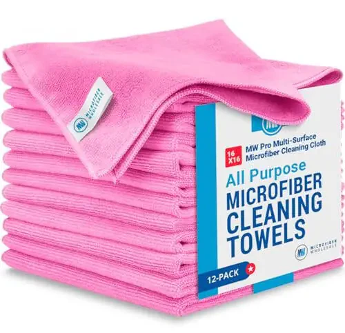 MW Pro Microfiber Tozalash Mato | Pushti | 12 dona | 16” x 16” | Ko'p maqsadli Microfiber Sochiqlar - Toza, Chang, Jilo, Skrab, Singdiruvchi - 1