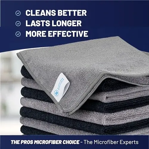 MW Pro Microfiber tozalovchi mato | Qora Kulrang | 12 ta | 16” x 16” | Har qanday maqsad uchun mikrofiber sochiqlar - Tozalash, chang tozalash, jilolash, ishqalash, shimuvchi - 2