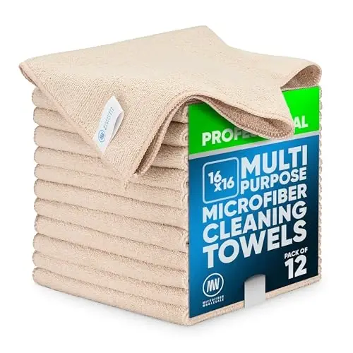 MW Pro Microfiber Tozalovchi Mato | Qum Rang | 12 Talik To'plam | 16” x 16” | Barcha Maqsadli Mikrofiber Sochiqlar - Tozalang, Changni Artib Oling, Jilolang, Ishqalang, Yuqori Singdiruvchanlik - 1