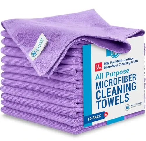MW Pro Microfiber Cleaning Cloth | Purple | 12 Pack | 16” x 16” | All Purpose Microfiber Towels - Clean, Dust, Polish, Scrub, Absorbent - 4