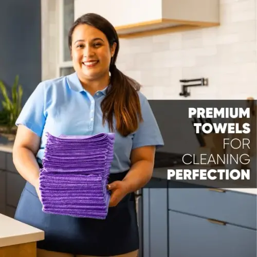 MW Pro Microfiber Cleaning Cloth | Purple | 12 Pack | 16” x 16” | All Purpose Microfiber Towels - Clean, Dust, Polish, Scrub, Absorbent - 6