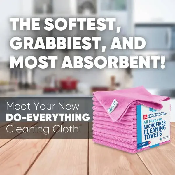 MW Pro Microfiber Cleaning Cloth | Pink | 12 Pack | 16” x 16” | All Purpose Microfiber Towels - Clean, Dust, Polish, Scrub, Absorbent - 2