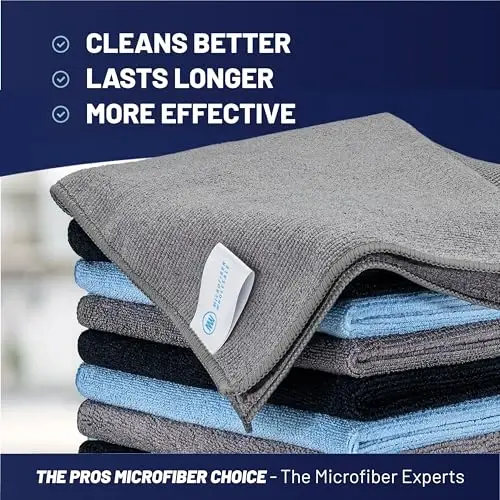 MW Pro Microfiber Cleaning Cloth | Black Gray Blue | 12 Pack | 16” x 16” | All Purpose Microfiber Towels - Clean, Dust, Polish, Scrub, Absorbent - MICROFIBER WHOLESALE (1)