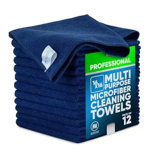 MW Pro Multi-Surface Microfiber Towel – 12 Pack | Premium Cleaning Cloth | Clean, Buff, Dust, Polish, Absorb | Large 16