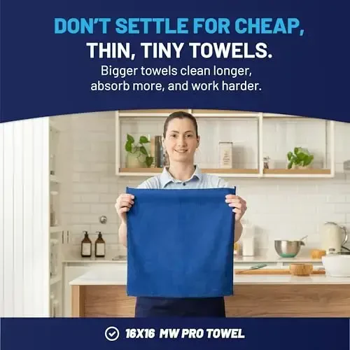 MW Pro Multi-Surface Microfiber Towel – 12 Pack | Premium Cleaning Cloth | Clean, Buff, Dust, Polish, Absorb | Large 16