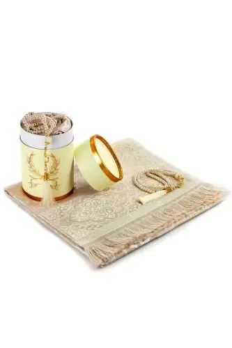 My Dear Mother Special Cylinder Box Set with Prayer Rug and Pearl Rosary - Cream Color-Cream - 1
