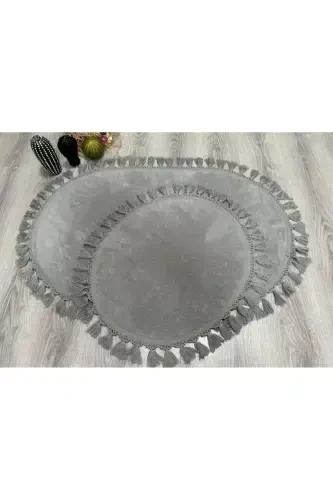 My Evilla Modern Simirna Decorative Plush Oval Pom-Pom Tassel Toilet Set - 5