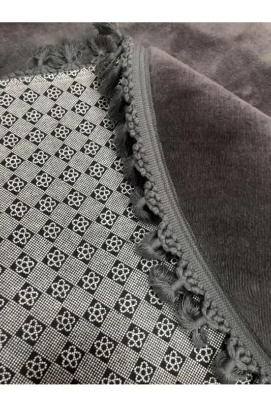 My Evilla Modern Simirna Decorative Plush Oval Pompon Tasseled Toilet Seat Set-Anthracite - 2