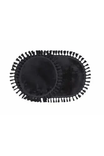 My Evilla Modern Simirna Decorative Plush Oval Pompon Tasseled Toilet Seat Set-Anthracite - 4