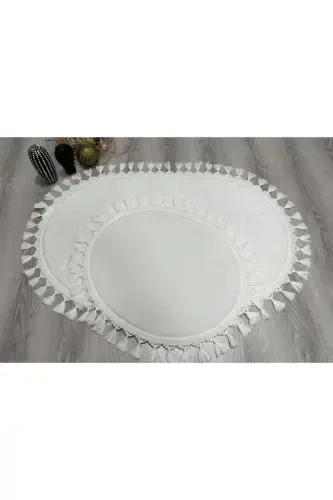 My Evilla Modern Simirna Decorative Plush Oval Pompon Tasseled Toilet Seat Set-White - 3