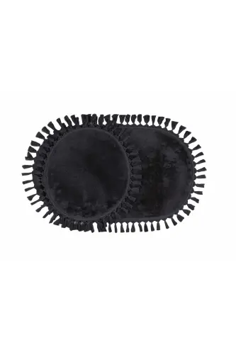 My Evilla Modern Simirna Dekoratif Peluş Oval Ponpon Saçaklı Klozet Takımı - Antrasit - 9