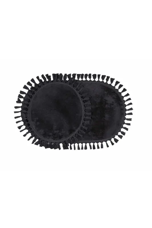 My Evilla Modern Simirna Dekoratif Peluş Oval Ponpon Saçaklı Klozet Takımı-Antrasit - 4