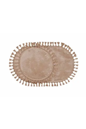 My Evilla Modern Simirna Dekoratif Peluş Oval Ponpon Saçaklı Klozet Takımı - Bej - MYEVILLA (1)