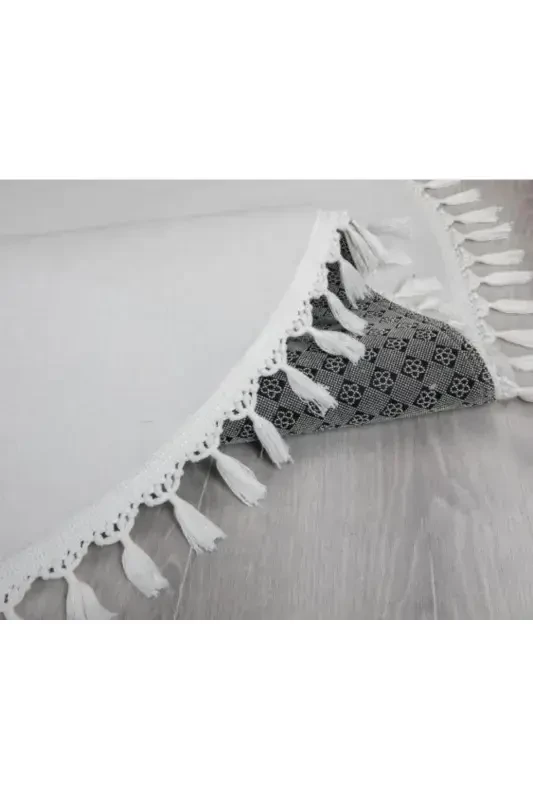 My Evilla Modern Simirna Dekoratif Peluş Oval Ponpon Saçaklı Klozet Takımı-Beyaz - 2